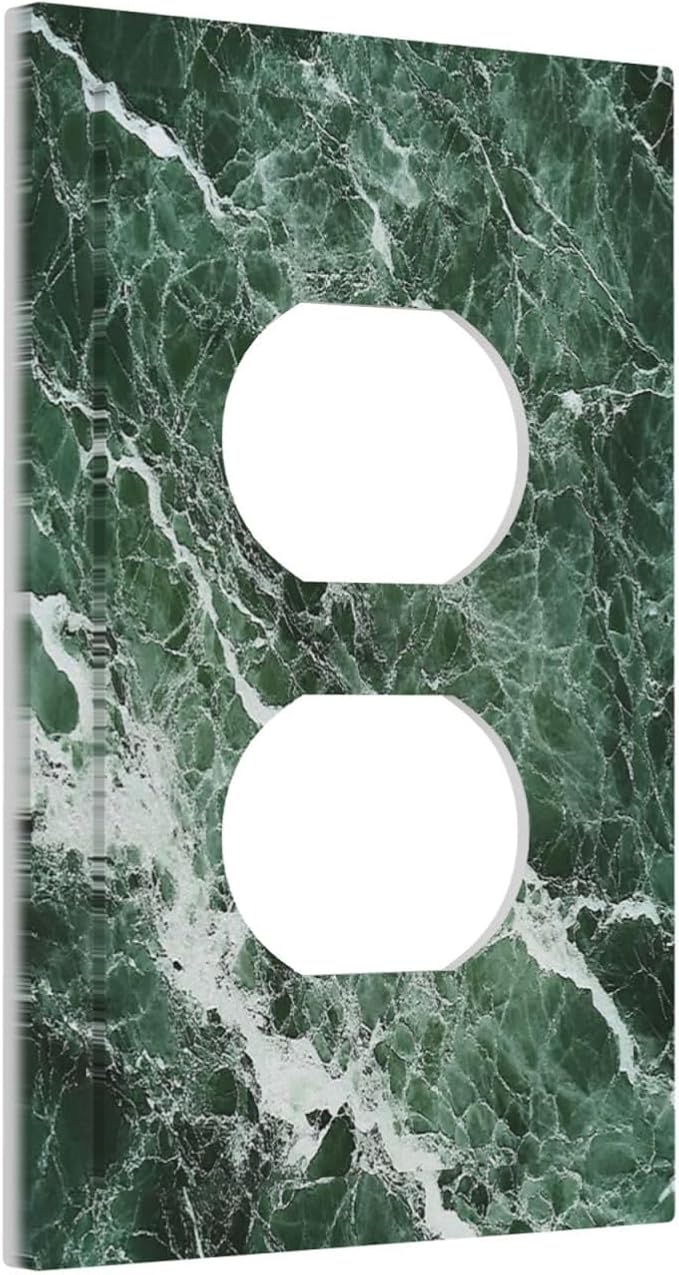 Outlet Covers Forest Marble Dark Green With White Vein 1 Gang Duplex Light Switch Cover Decorative Switch Plates Electrical Receptacle Faceplate Wall Plate For Bathroom Kitchen Decor