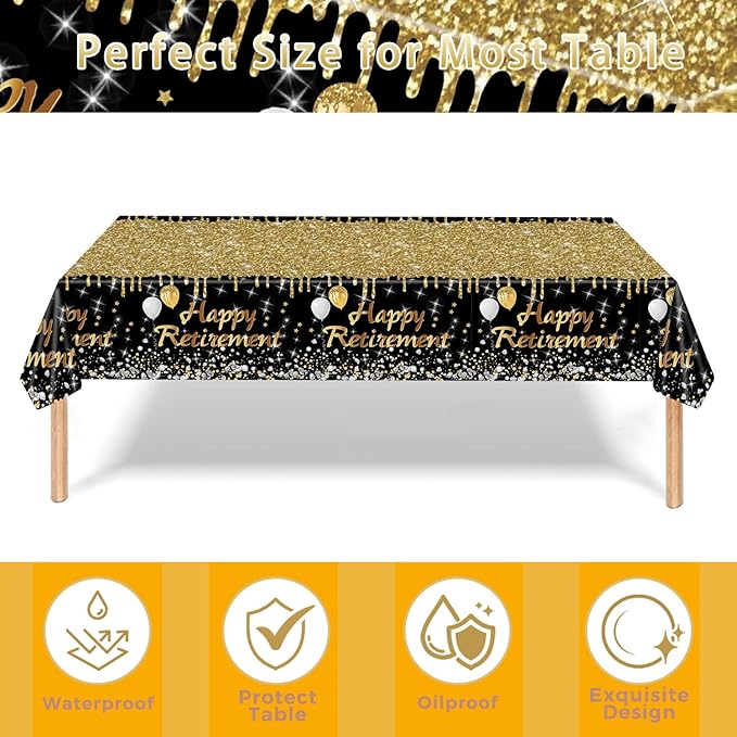 Retirement Party Plates and Napkins Set,Happy Retirement Party Supplies Decorations for Men Women Gold and Black Disposable Tableware Kit, Serves 25