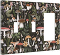 Black Boho Moth Botanic Mushroom 3-Gang 2-Toggle 1-GFCI/Decorator Combination Light Switch Decorative Triple Combo Device Switches/Rocker Outlet Covers and Wall Plate