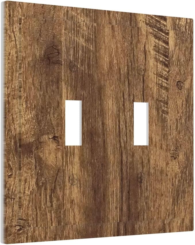 Light Switch Cover Plate Rustic Wood Grain Country Vintage Wooden Board 2 Gang Double Switch Plate Covers Toggle Wallplate Decorative Outlet Covers Electrical Switchplate for Farmhouse Home