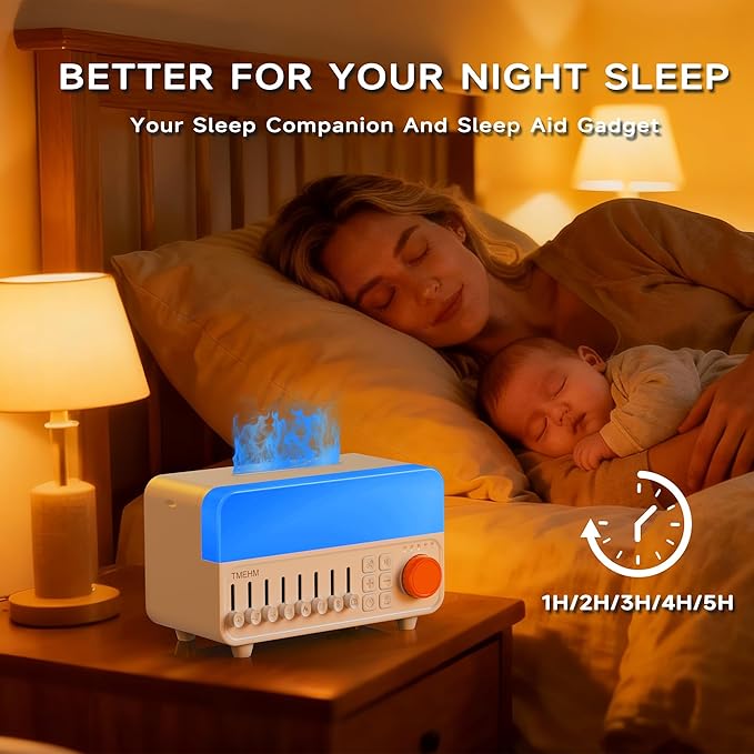 TMEHM 4-in-1 Sleep Sound Machine with White Noise & 8 Nature Sounds, Bluetooth Speaker, Night Light & Aroma Diffuser with Timer for Baby, Kids and Adults (White)