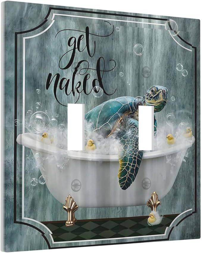 Teal Green Sea Turtle Funny Ocean Vintage Tortoise Beach Theme Decorative Switch Plates 2 Gang Double Toggle Wall Plate Electrical Faceplate Outlet Light Switch Cover for Kids Room Bathroom Decor