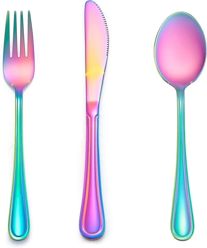 LIANYU 9-Piece Rainbow Kids Silverware Set, Stainless Steel Toddler Utensils Flatware Set, Child Cutlery Tableware for 3, Include knife Fork Spoon, Mirror Finished, Dishwasher Safe