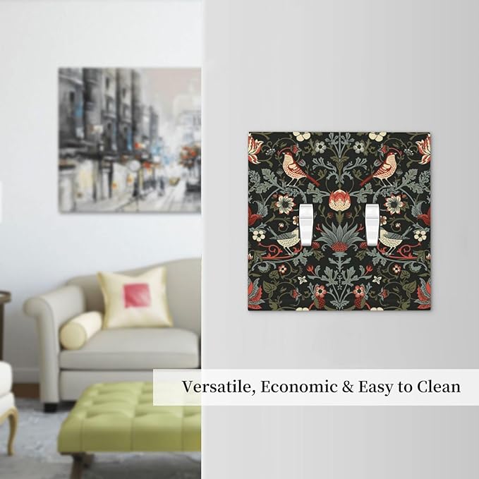 Vintage Birds Berries Mid Century Floral Flower Decorative Switch Plates 2 Gang Double Toggle Outlet Light Switch Cover Wall Plate Electrical Faceplate for Bedroom Living Room Decor