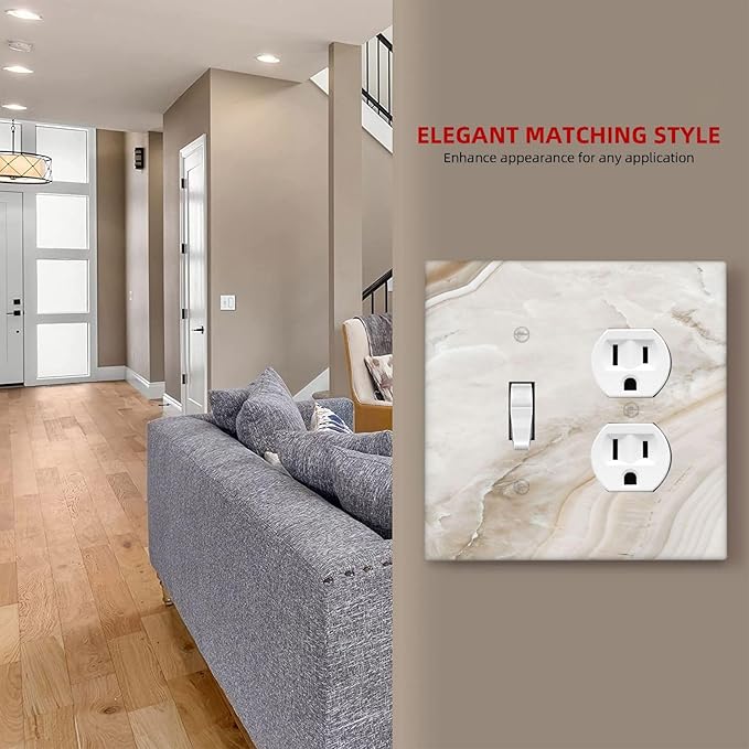 Wallplates Beige Marble Pattern 1 Toggle 1 Duplex Switch Plate Electrical GFCI Faceplate Decorative Light Switch Covers for living Room Bedroom Decor