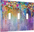 Colorful Floral Watercolor Flower 3 Gang Light Switch Plate Decorative Purple Triple Toggle Wall Plate Cover Electrical Faceplate Switchcover for Farmhouse Bathroom Home Bedroom Art Panel Decor