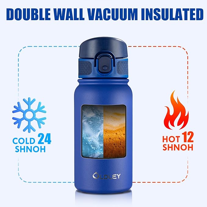 OLDLEY 12oz Kids Water Bottle, Stainless Steel Insulated Water Bottle For Kids, With Straws Leak-proof, Kids Water Bottles For School Boys Girls,Klein Blue