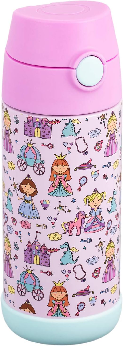 Snug Insulated Kids Water Bottle with Straw & Spout – Double-Wall Stainless Steel, Leakproof, Easy-Flip Lid – For School, Travel, Toddlers & Big Kids - Princess, 12oz