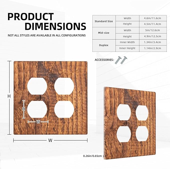 Brown Wood Grain Rustic Natural Burl Print Outlet Covers 2 Gang Double Duplex Decorative Light Switch Covers Electrical Wallplates Socket Faceplate for Farmhouse Home Decor
