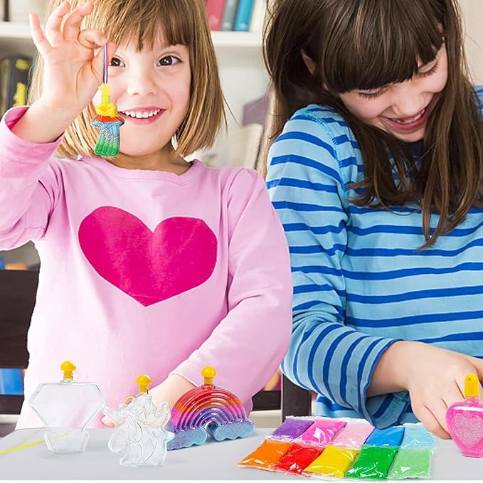 Shindel Sand Art Kits for Kids, 36 PCS Sand Painting for Crafts 8 Shapes of Bottles 10 Assorted Colored and 2 Glitter Sand Bags for Kids DIY Project