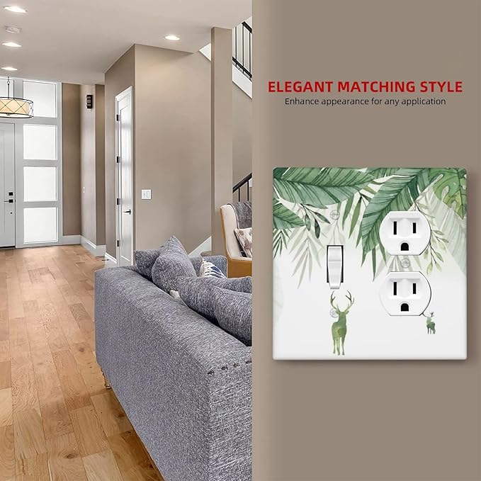 Deer Banana Leaves Palm Trees Green Plants Wallplates 1 Toggle 1 Duplex Switch Plate Electrical GFCI Faceplate Decorative Light Switch Covers for Bed Room Living Room Decor