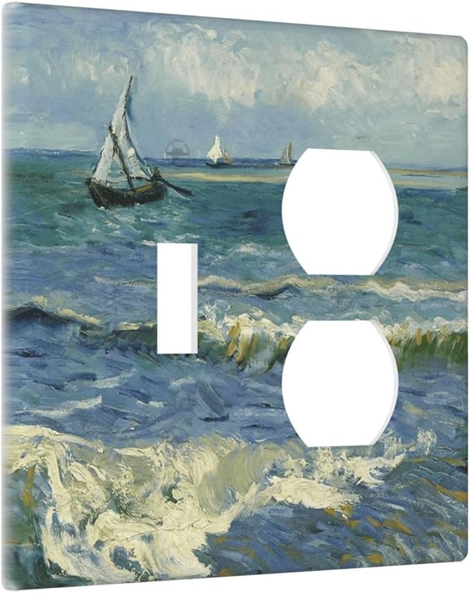 Nautical Ocean Waves Sailboat Painting Blue Sky Wallplates 1 Toggle 1 Duplex Switch Plate Electrical GFCI Faceplate Decorative Light Switch Covers for Bathroom Bedroom Decor