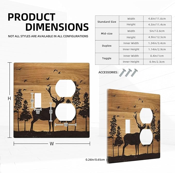 Elk Moose Forest Hunting Pyrography Art Wood Texture Print Wallplates 1 Toggle 1 Duplex Switch Plate Electrical GFCI Faceplate Decorative Light Switch Covers for Farmhouse Bedroom Decor