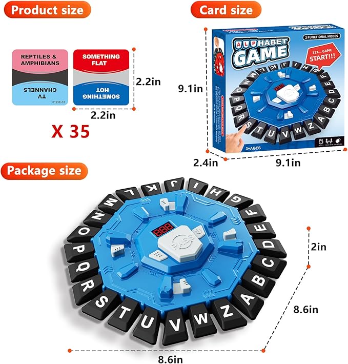 Resflycheng Word Game Family Board Game with Digital Display Timer and 2 Categories Modes Fun Fast-Paced 24-Letter Game for Learning Party Interactive (Blue)