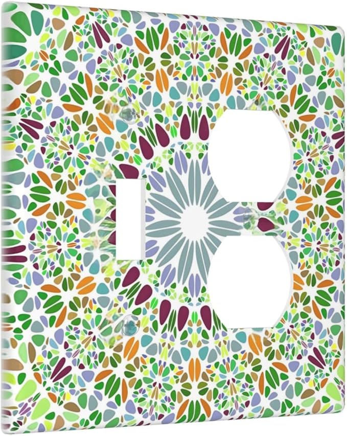 Mandala Flower Abstract Round Mosaic Floral Wallplates 1 Toggle 1 Duplex Switch Plate Electrical GFCI Faceplate Decorative Light Switch Covers for Bedroom Living Room Decor