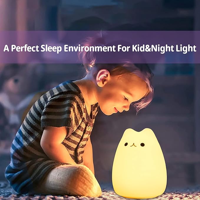 ZKLiLi Night Light for Kids Lamp, 16 Colors cat Lamp Cute, Dimmable Baby Night Lights for Nursery,Silicone Rechargeable Nightlight for Kids Room, Kawaii Room Decor (renqicat-Remote)