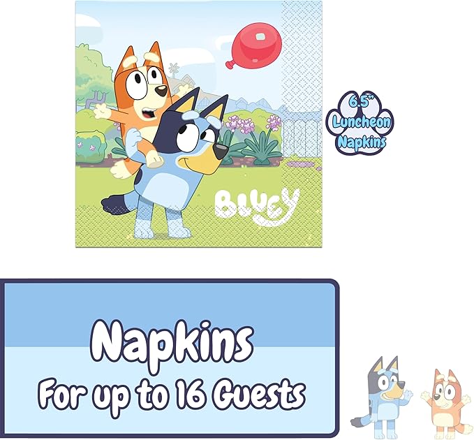 Unique Bluey Party Supplies | Tableware Essentials | Serves 16 | Officially Licensed | Plates, Napkins, And Cups | Birthday Tableware For Kids, Quick Setup, Easy Cleanup