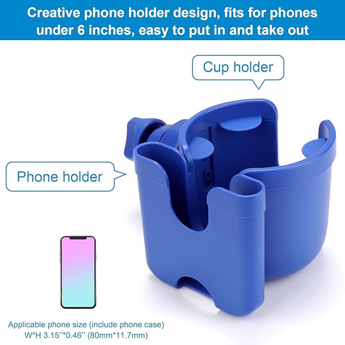 Accmor Stroller Cup Holder with Phone Holder, Bike Cup Holder, Universal Cup Holder for Uppababy Nuna Doona Strollers, 2-in-1 Cup Phone Holder for Stroller Bike Accessory