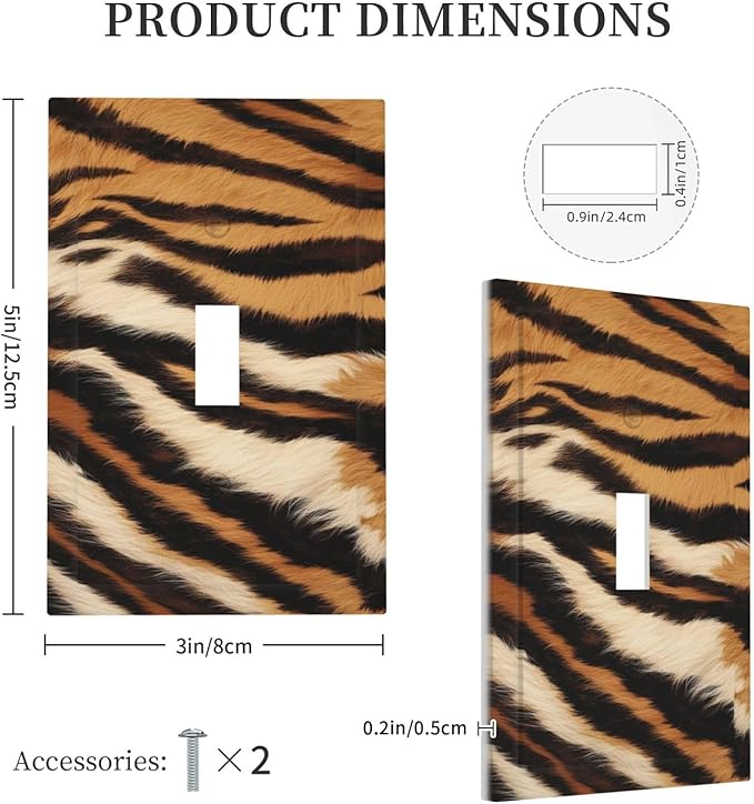 Tiger Texture Wild Animal Skin Pattern Print Decorative Light Switch Cover 1 Gang Single Toggle Device Electrical Faceplate Switchplates Decorator Outlet Wall Plate for Kids Room Office Decor