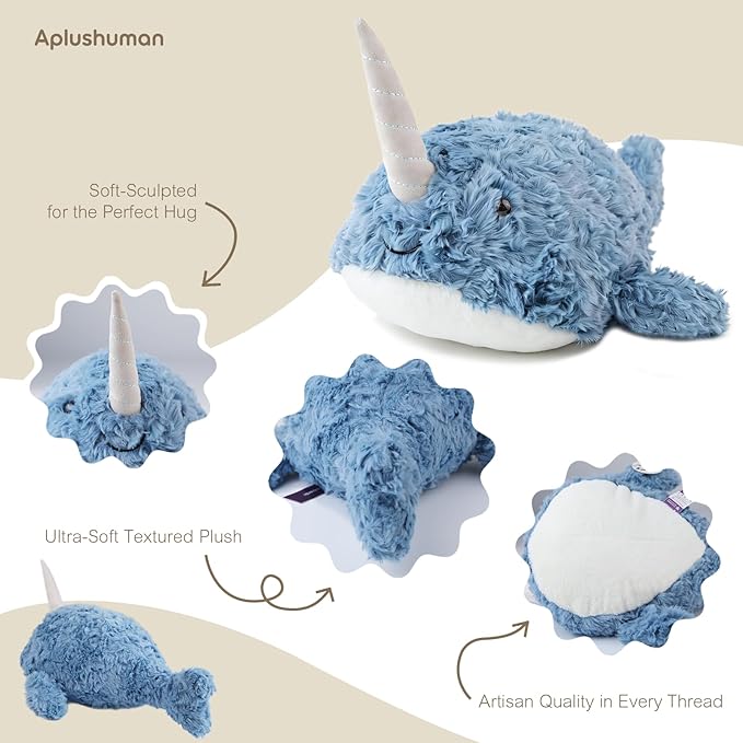 Aplushuman® Microwavable Heating Pad Narwhal Plush - Weighted Stuffed Animal Toy with Tourmaline Beads & Lavender - 1.8 lb for Long Lasting Cozy Warmth - Includes Gift Box & Greeting Card