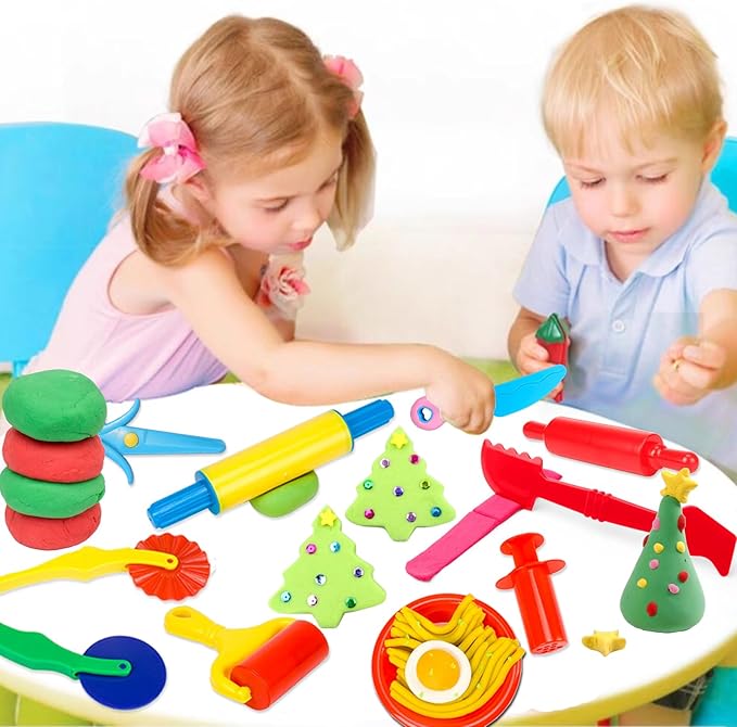 Dough Tool Kit,9 Pcs Basic Clay and Dough Tools Starter Set for Kids Includes Cutters Roller, Rolling Pins, Safety Scissors,Dough Extruder,Plastic Knife