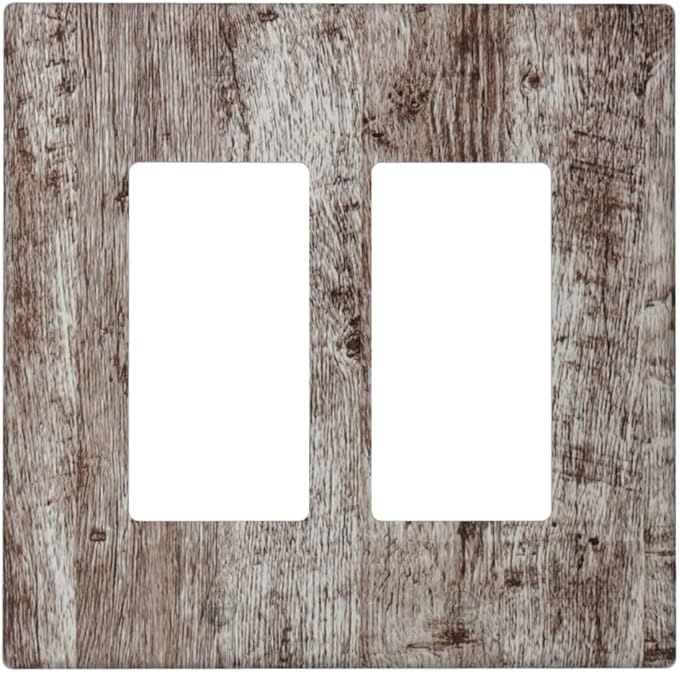 Decorative Outlet Covers Rustic Wood Grey Brown Vintage Wooden Plank 2 Gang Double Rocker Light Switch Cover Decorative Switch plates Electrical Wallplates GFCI Receptacle for Farmhouse Home