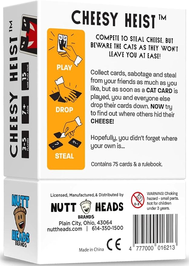 Nutt Heads Cheesy Heist Card Game for Kids! A Mischievous and Sabotage Card Game of Cheese, Cats, and Mice – Family Friendly Party Game Night for Teens & Kids Ages 7+   