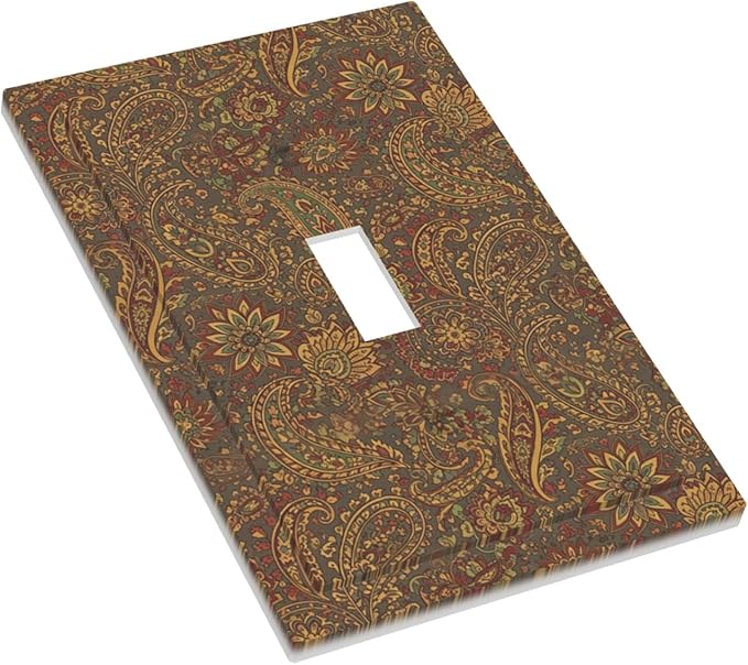 Vintage Paisley 1-Gang Toggle Light Switch Plate, Bohemian Boho Autumn Tones Retro Floral Decorative Wall Plate for Eclectic Homes
