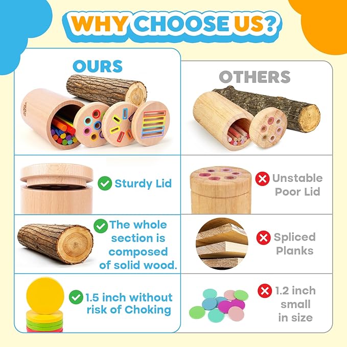 Wooden Montessori Baby Toddler Toys: 3 in1 Learning Fine Motor Preschool Toys, Educational Color Sorting Fidget Sensory Toys for Toddlers 1-3, Cause And Effect Boys Girls Gifts 12-18 Month Old