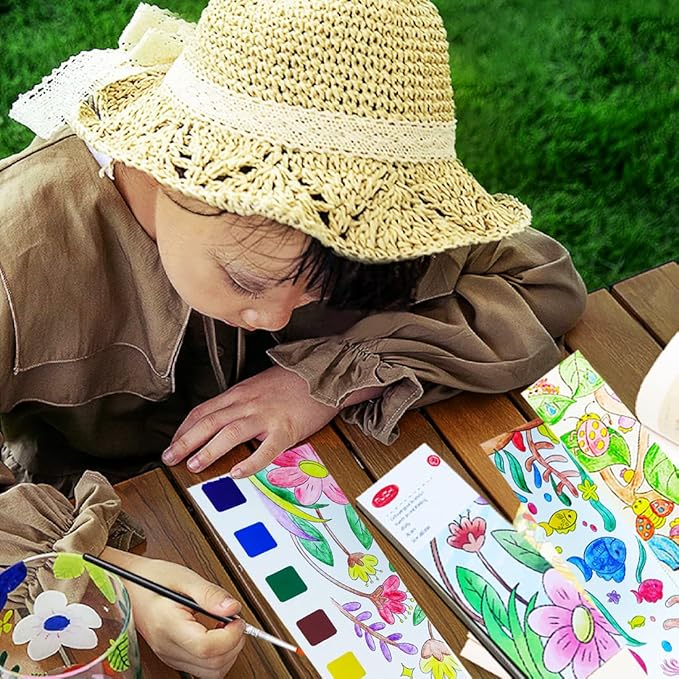 JUNQIU Watercolor Coloring Books for Kids Ages 4-8, Pocket Watercolor Painting Book for Toddlers, Easter Basket Stuffers For Girls Boys, Stocking Stuffers For Kids