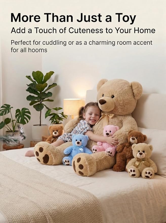 MaoGoLan 5Pcs Big Teddy Bear Plush with 4 Babies,41" Cuddly Giant Bear Stuffed Animal with Zipper Storage for Small Teddy Bear Plushies in Bulk for Baby Shower,Party Favor,Decorations,Kids,Adults