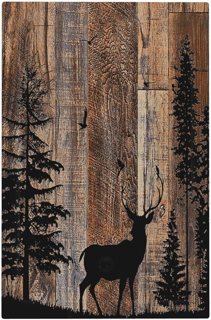 Light Switch Cover Plate Rustic Forest Antler Elk Deer Silhouettes Animals Wood Grain 1 Gang No Device Blank Electrical Wall Plates Faceplate Decorative Switch Plate for Farmhouse Home Decor