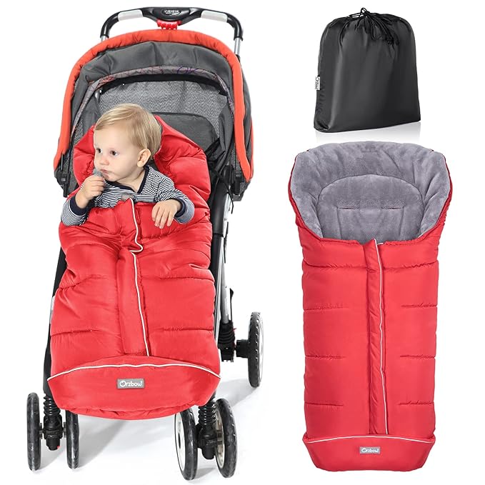 Orzbow Warm Bunting Bag Universal, Stroller Sleeping Bag Cold Weather, Waterproof Toddler Footmuff (Red, Large)