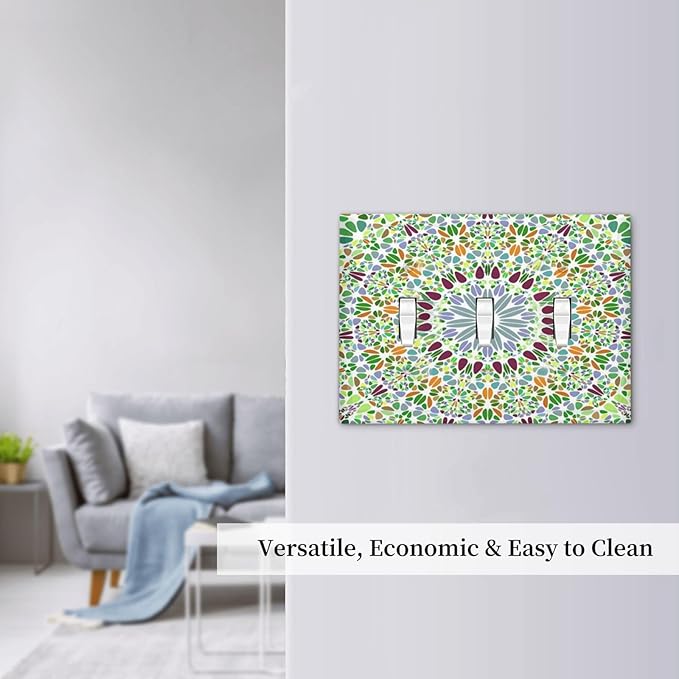 Mandala Flower Abstract Round Mosaic Floral Decorative Switch Plates 3 Gang Wall Plate Triple Toggle Light Switch Cover Faceplate Electrical Wall Panels for Bedroom Living Room Decor