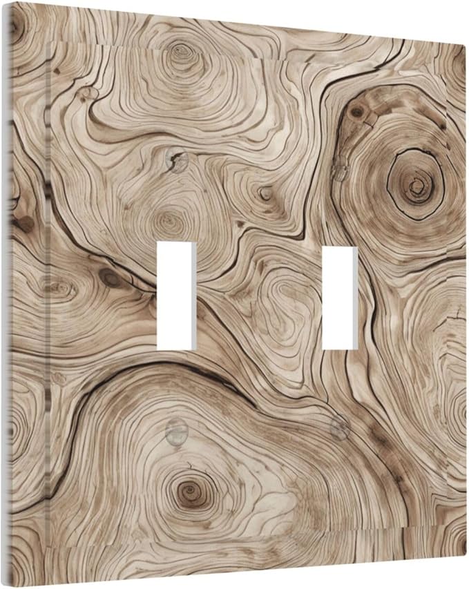 Tree Annual Rings Burl Texture Brown Wood Grain Print Decorative Switch Plates 2 Gang Double Toggle Outlet Light Switch Cover Wall Plate Electrical Faceplate for Farmhouse Bedroom Decor