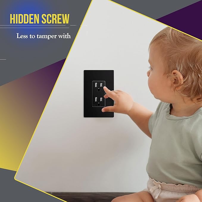 ENERLITES Screwless Decorator Wall Plates Child Safe Outlet Covers, Gloss Finish, Medium Size 1-Gang 4.88" H x 3.11" L, Unbreakable Polycarbonate Thermoplastic, SI8831M-BK-5PCS, Black