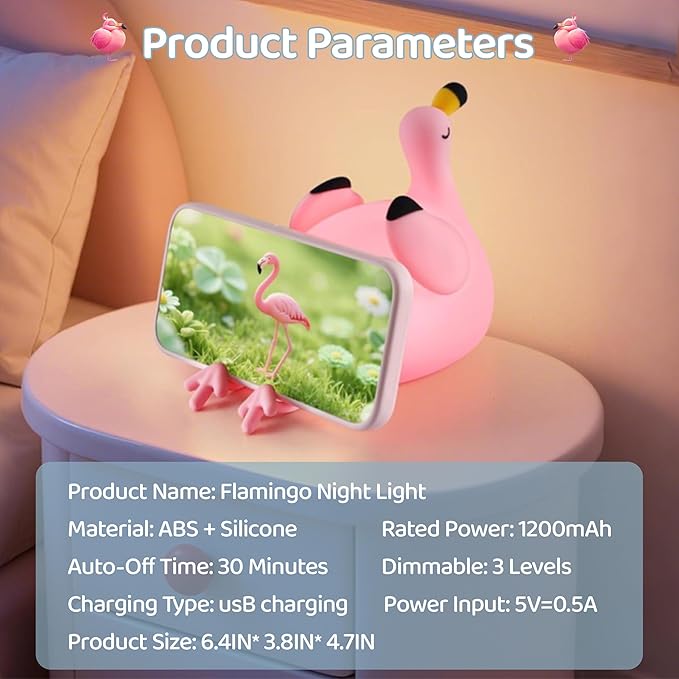 FAMIDUO Flamingo Night Light for Kids,Pink Flamingo Gift, Silicone LED Squishy Animal Lamp,Dimmable/Timer Nursery Nightlight for Baby, Rechargeable Touch Bedside Lamp, Bedroom/Dorm Decor,Girls Gifts
