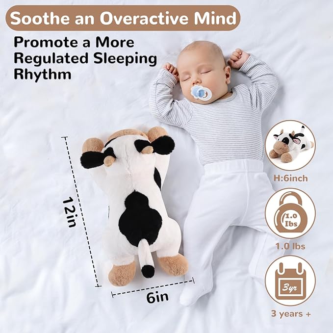 gnomantic Cow Weighted Stuffed Animals - 12 Inch 1.0 Pounds Weighted Plushies Cow Stuffed Animals - Small Plush Pillow - Cute Plush Toys Gifts for Kids & Adults (12" 1.0 lbs)