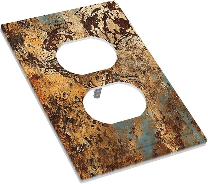 Outlet Covers Shabby Old Rusty Antique Brass Copper Print 1 Gang Duplex Light Switch Cover Plate Decorative Wall Plates Socket Cover Electrical Switchplate for Kitchen Home Decor