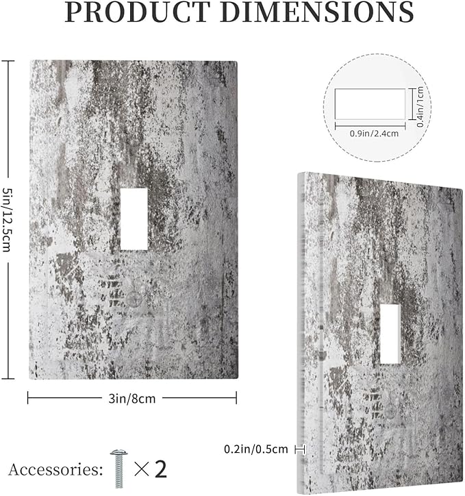 Light Switch Cover Plate Gray White Speckled Weathered Concrete Wall 1 Gang Wall Plate Cover Single Toggle Outlet Covers Decorative Switch Plate Covers Electrical Faceplate for Bedroom Home