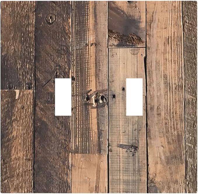 Rustic Brown Wood Plank Vintage Country Wooden Board Decorative Switch Plates 2 Gang Double Toggle Outlet Light Switch Cover Wall Plate Electrical Faceplate for Farmhouse Home Decor