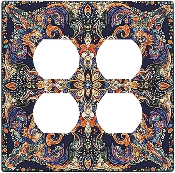 Outlet Covers Mandala Petals Retro Flowers 2 Gang Double Duplex Decorative Light Switch Covers Electrical Wallplates Socket Faceplate For Bed Room Home Decor