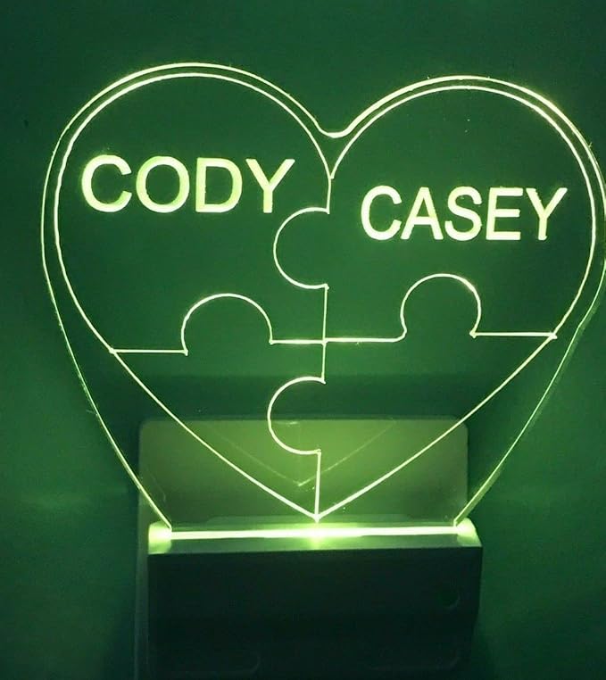 Night Light Multi Color Personalized LED Plug-in, Ultra-Slim Touch Night Light Smart Dusk to Dawn Sensor, Kids Children's Bedroom Kitchen Bathroom Hallway Play Room Variations (Puzzle Piece Heart)