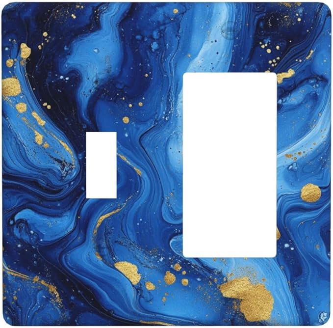 Light Switch Cover Plate Navy Blue Gold Marble Abstract Luxury 2 Gang Toggle Rocker Combo Wall Plates Decorative Switch Plates and Outlet Covers Socket Cover for Bathroom Home Decor