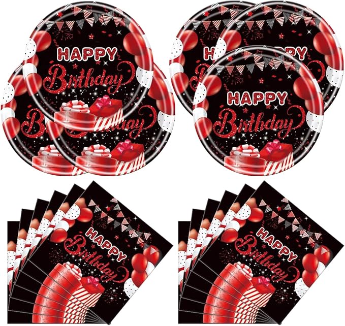 Red and Black Birthday Party Tableware Supplies Set, Red Birthday Party Confetti Sprinkles Theme Party Decorations 40PCS