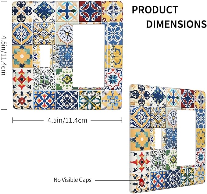 Outlet Covers Moroccan Traditional Mexican Talavera Til 1 Toggle 1 Rocker Combination Decorative Wall Plate Electrical Switch Plates Light Switch Cover Plate for Kitchen Home Decor