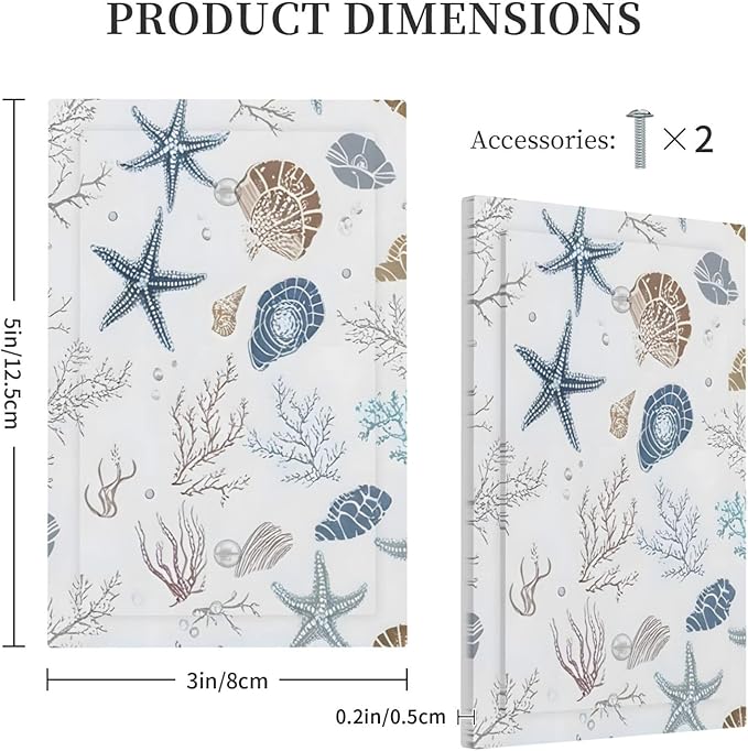 Ocean Starfish Seashells Nautical Coastal Sea Coral Light Switch Cover Plate 1 Gang No Device Blank Electrical Wall Plates Faceplate Decorative Switch Plate for Kids Room Nursery Decor