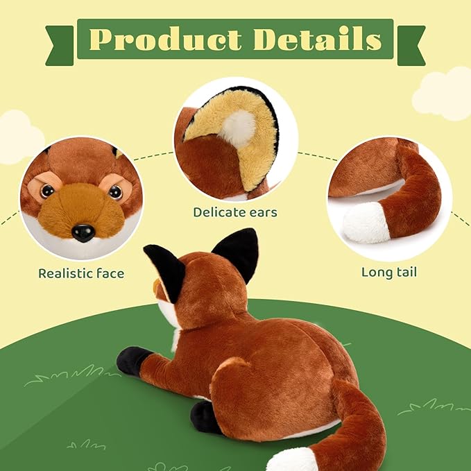 BENINY Giant Fox Stuffed Animal 30", Large Stuffed Foxes Plush Toy, Fluffy Toy Birthday Gifts Throw Pillow for Kids - Sweet Companion