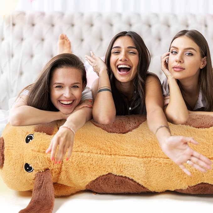 Queekay Dog Body Pillow Stuffed Animals Plush Long Body Pillow for Dogs Large Sleeping Hugging Puppy Cushion Gift for Birthday Party(43.3 Inch,Brown)
