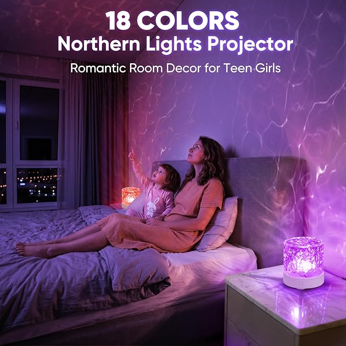 YXQUA Northern Lights Ocean Wave Projector Light, Galaxy Light Projector, 16 Colors Gradual Rotating Water Ripple Ambient Light Non-Wood, Aurora Projector for Sleeping, Home Theater, Party (Charge)